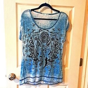 Maurices Blue Elephant Print Women's Top